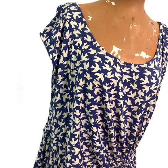 Anthropologie Leifnotes Women Blue Dove Bird Print Dress Size L Asymmetrical - Picture 3 of 9